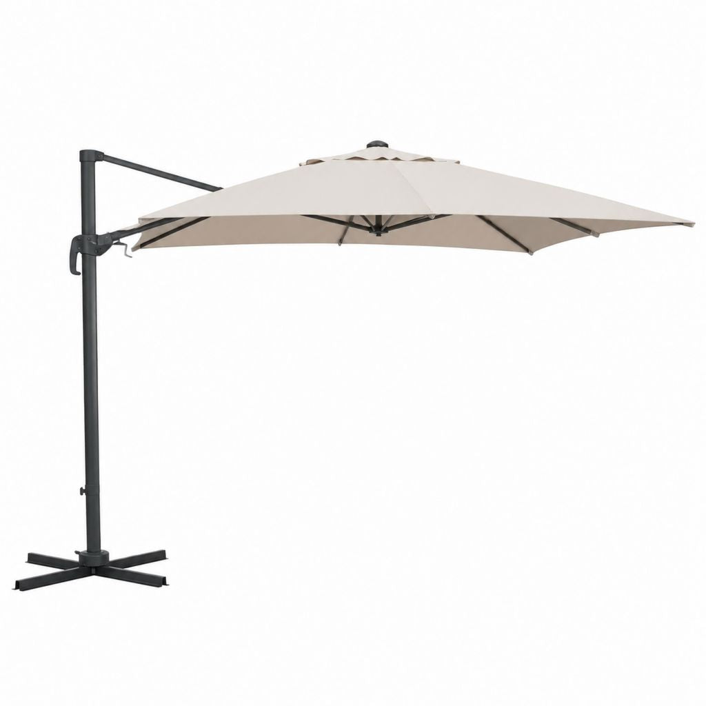 Parasol déporté octogonal beige en polyester 300 cm avec mât en acier