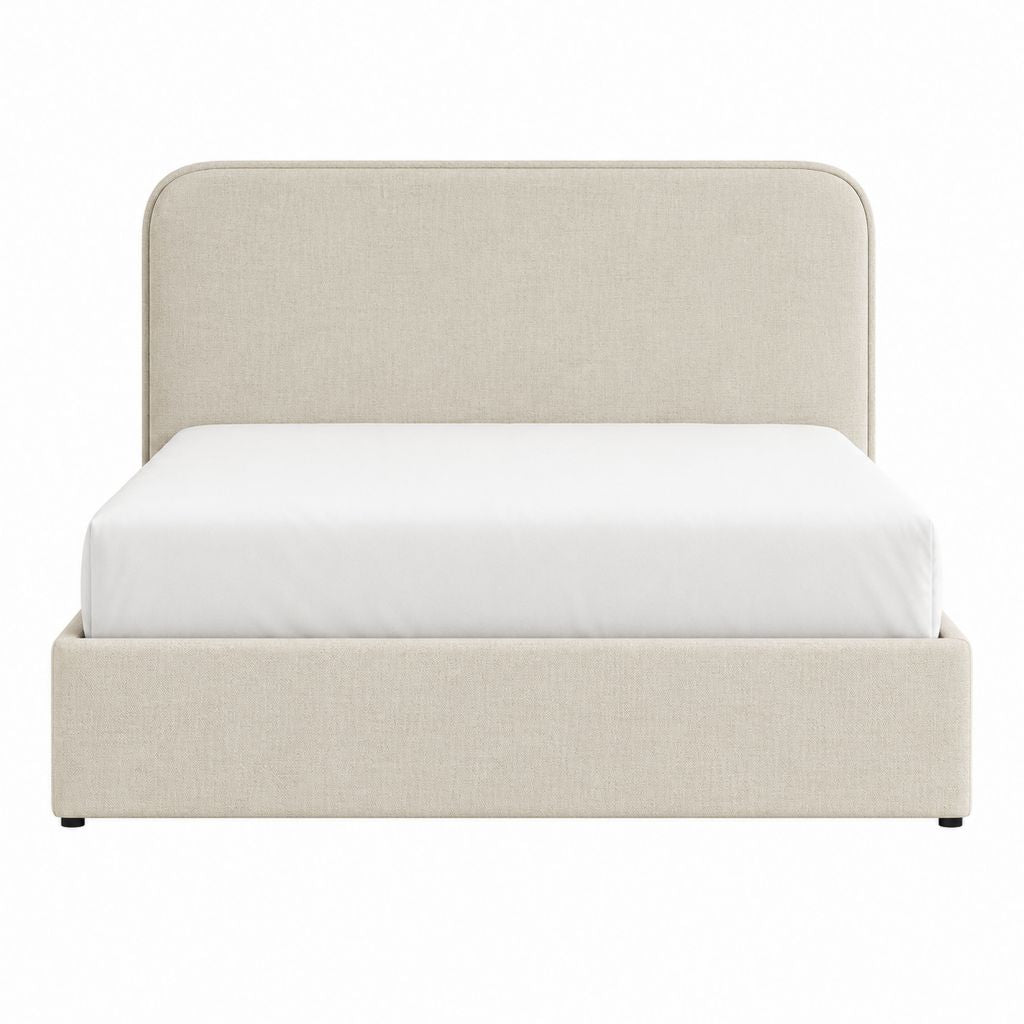 Lit coffre 160 x 200 cm beige en polyester avec tête de lit capitonnée