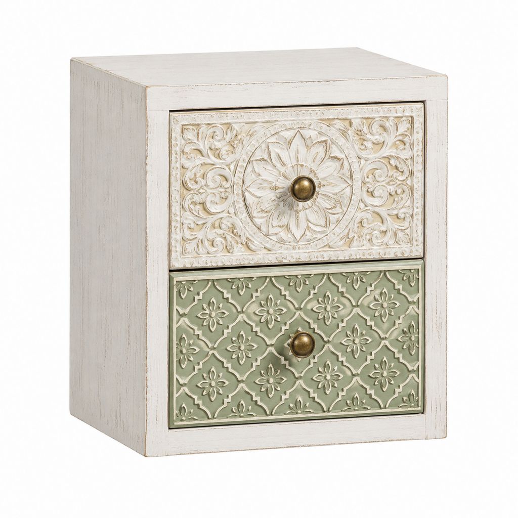 Table de chevet 2 tiroirs blanc vert MDF rectangulaire 40 x 30 x 50 cm
