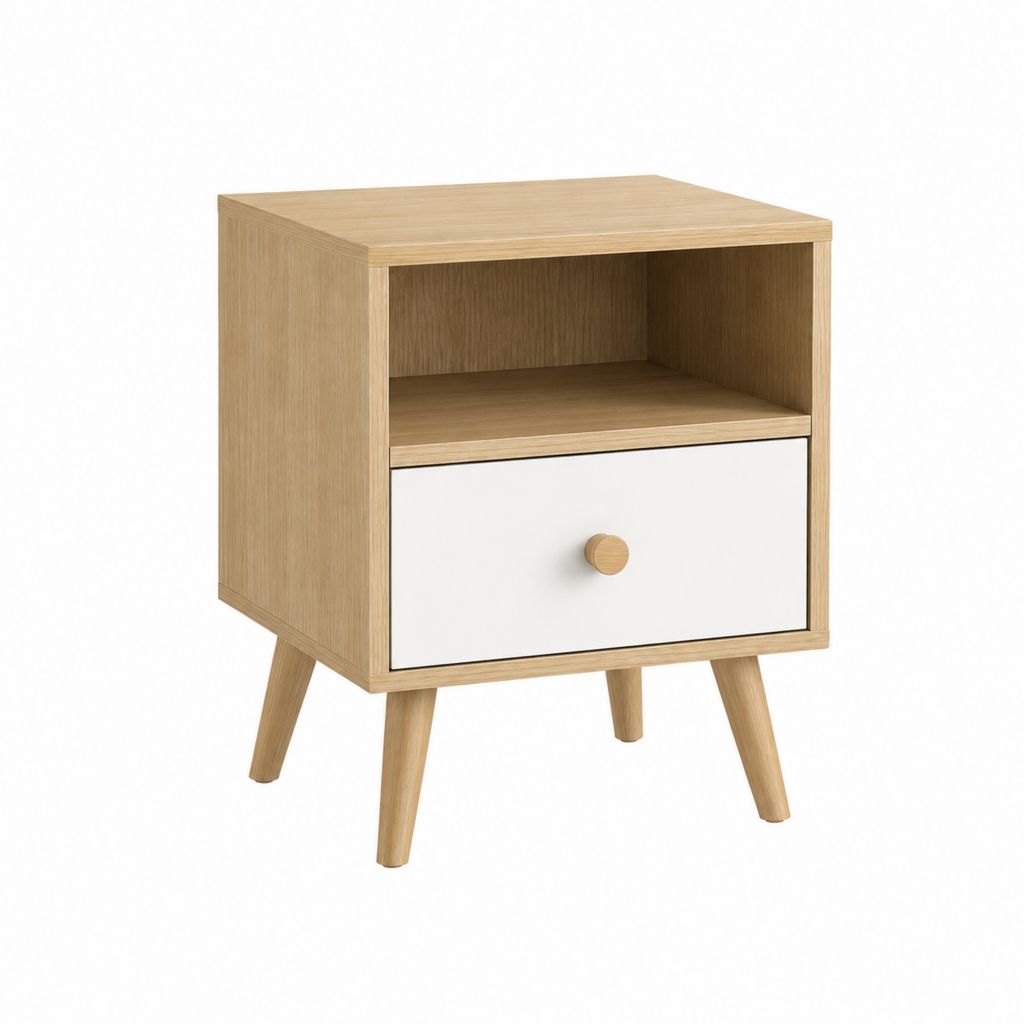 Table de chevet avec tiroir et niche chêne clair blanc 40 x 40 x 55 cm