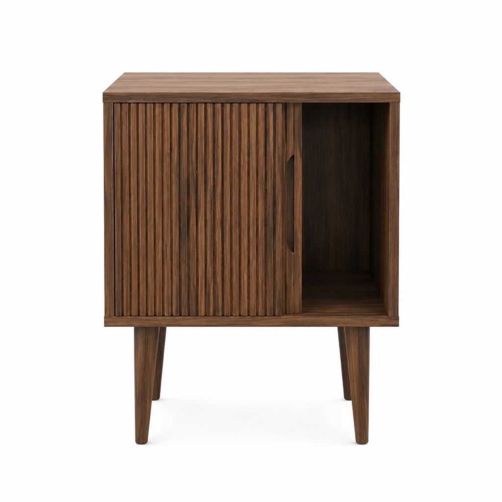 Table de chevet avec porte coulissante noyer en MDF 45 x 35 x 65 cm