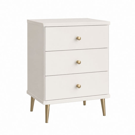 Table de chevet 3 tiroirs blanche en panneaux MDF rectangulaire 60 x 40 x 65 cm