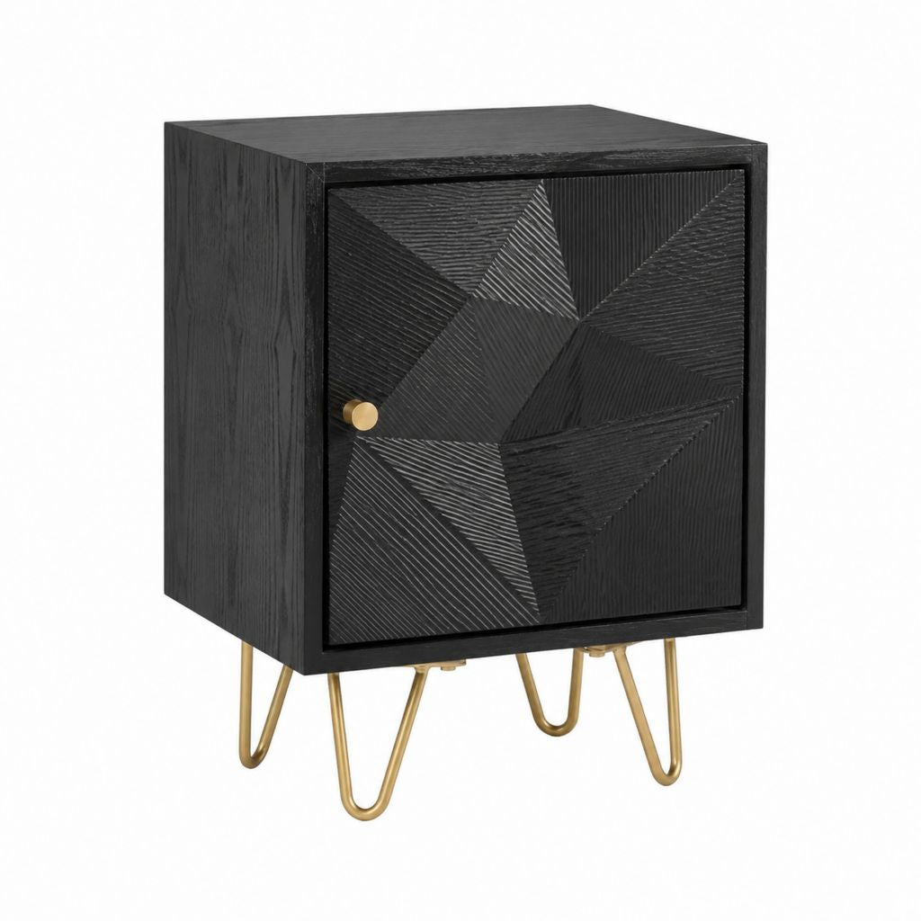 Table de chevet 1 porte noire en MDF rectangulaire avec pieds en acier 40 x 35 x 60 cm