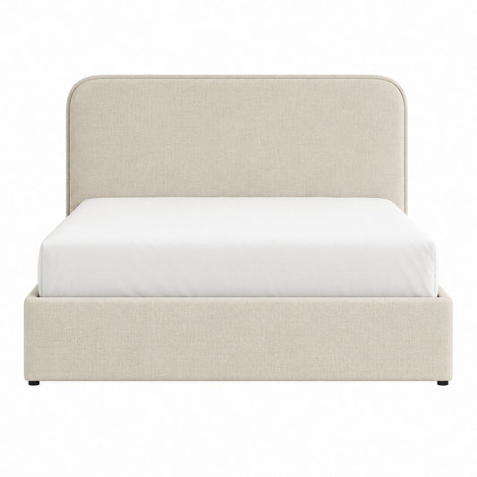Lit coffre 160 x 200 cm beige en polyester avec tête de lit capitonnée