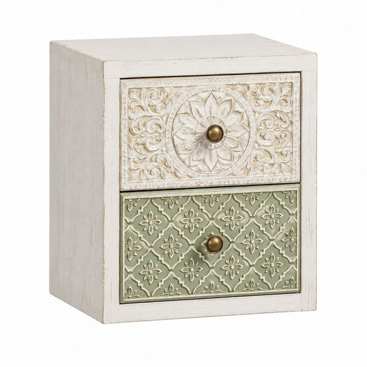 Table de chevet 2 tiroirs blanc vert MDF rectangulaire 40 x 30 x 50 cm