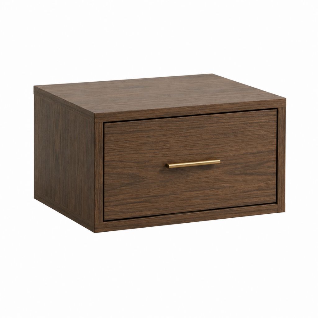 Table de chevet murale marron noyer en panneaux MDF avec tiroir 45 x 30 x 35 cm