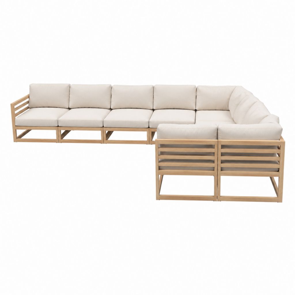 Canapé de jardin d'angle modulable 7 places beige en acacia massif 400 x 280 x 70 cm