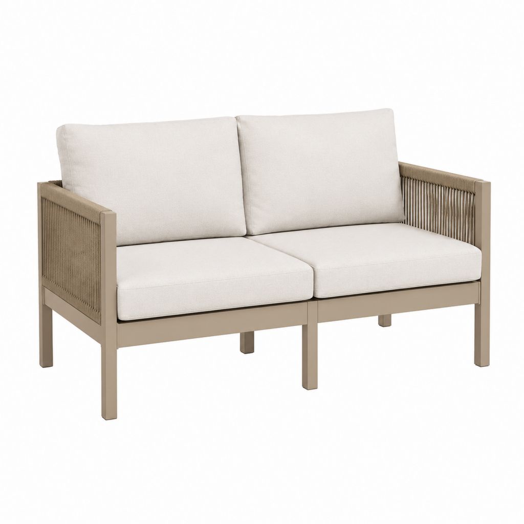 Canapé de jardin 2 places beige en aluminium et corde tressée 128 x 70 x 78 cm