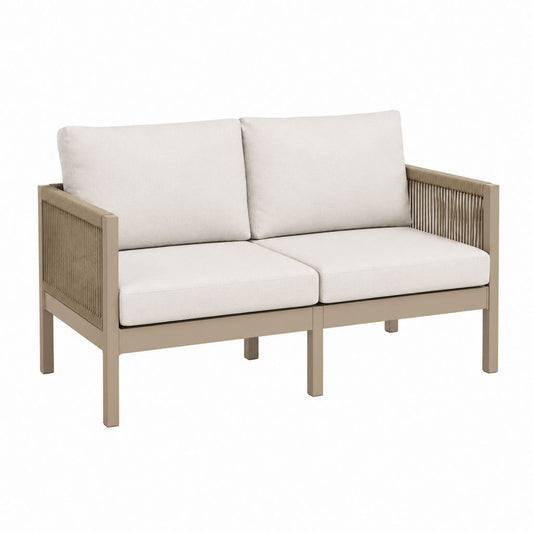 Canapé de jardin 2 places beige en aluminium et corde tressée 128 x 70 x 78 cm