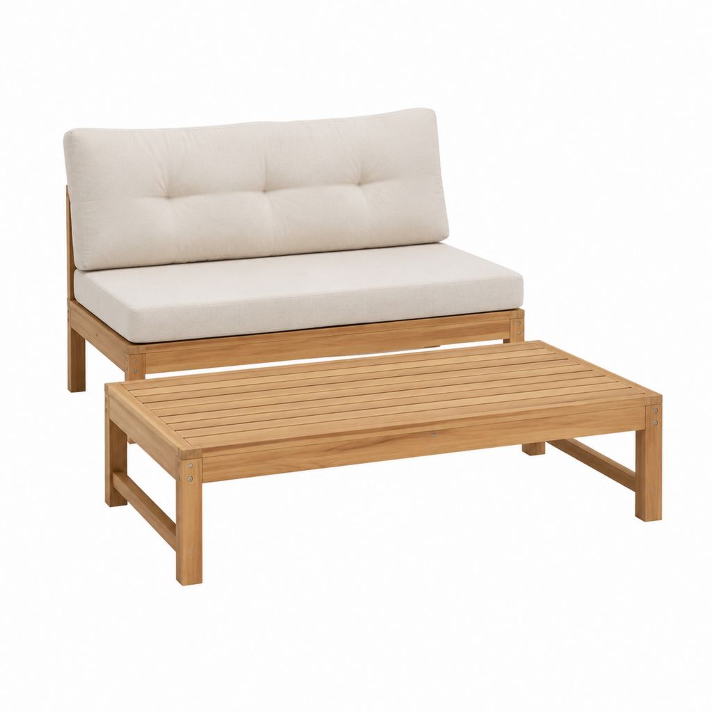 Canapé de jardin convertible 1 place beige en bois massif d'acacia 133 x 70 x 75 cm