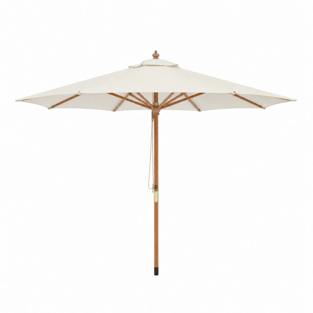 Parasol de jardin octogonal écru en polyester et bois massif 300 cm