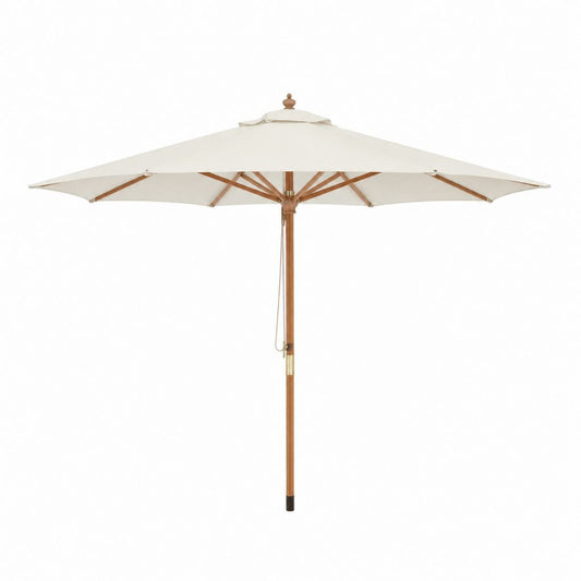 Parasol de jardin octogonal écru en polyester et bois massif 300 cm